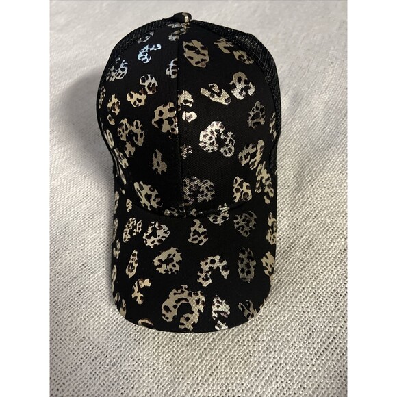 Women's Leopard Print Baseball Cap Criss Cross Ponytail Trucker Hat Adjustable - Picture 8 of 9